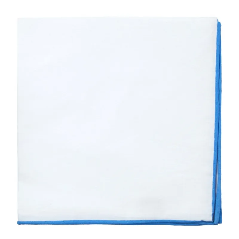 White Cotton With Border Mystic Blue Pocket Square sold by The Tie Bar