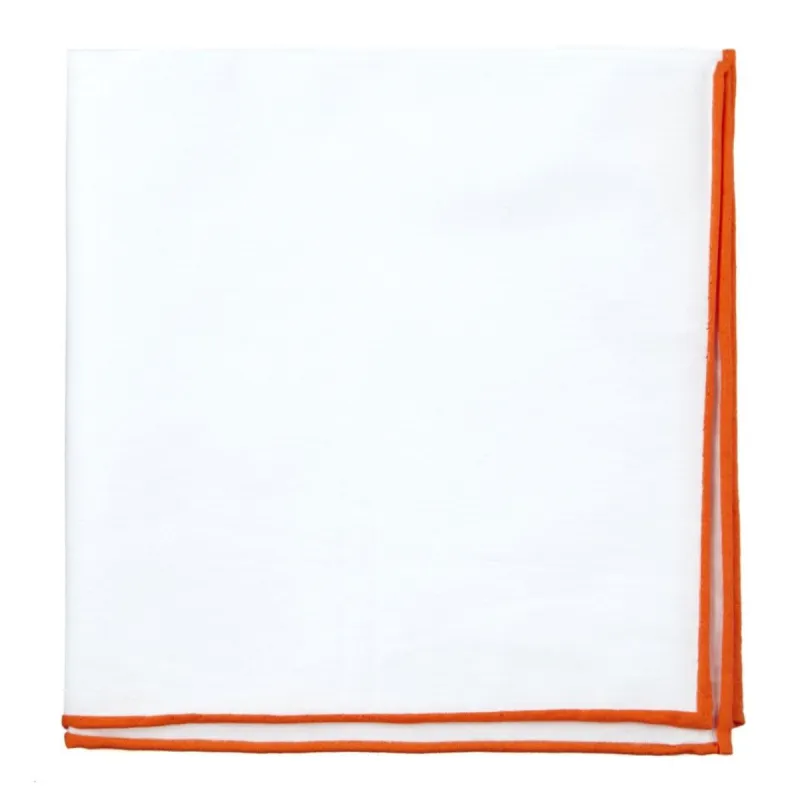 White Cotton With Border Tangerine Pocket Square sold by The Tie Bar