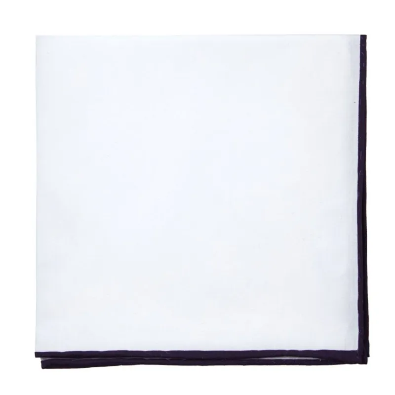 White Cotton With Border Eggplant Pocket Square sold by The Tie Bar