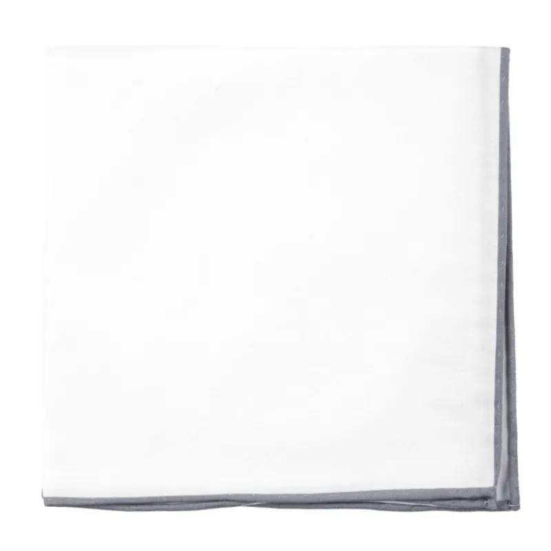 White Cotton With Border Silver Pocket Square sold by The Tie Bar