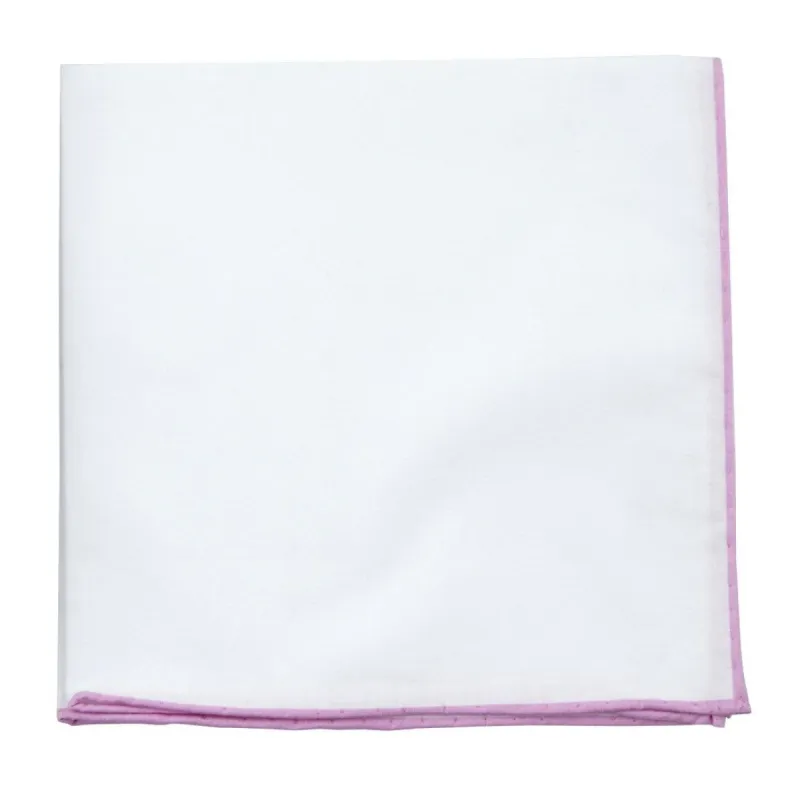 White Cotton With Border Pink Pocket Square sold by The Tie Bar