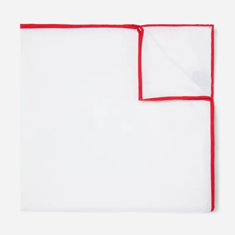 White Cotton With Border Red Pocket Square sold by The Tie Bar
