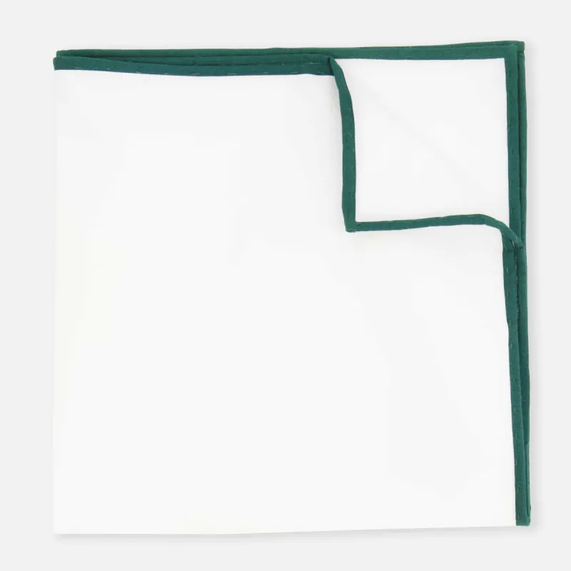 White Cotton With Border Hunter Green Pocket Square sold by The Tie Bar