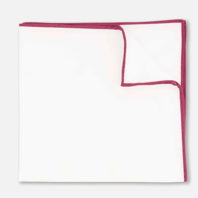 White Cotton With Border Burgundy Pocket Square sold by The Tie Bar