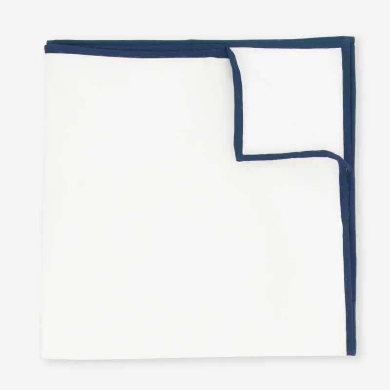 White Cotton With Border Navy Pocket Square sold by The Tie Bar