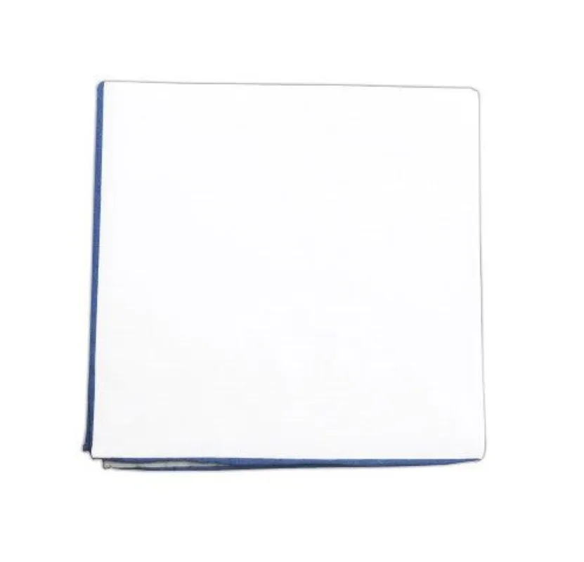 White Cotton With Border Light Blue Pocket Square sold by The Tie Bar