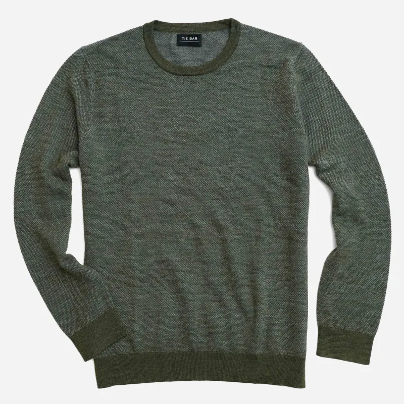 Merino Birdseye Crewneck Olive Sweater sold by The Tie Bar
