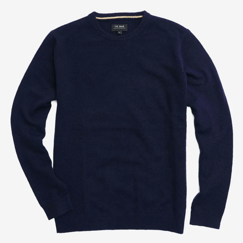 The Wells Street Merino Crewneck Navy Sweater sold by The Tie Bar