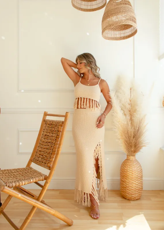 Summer In Tulum Fringe Slit Skirt sold by The Wanderlust Bazaar