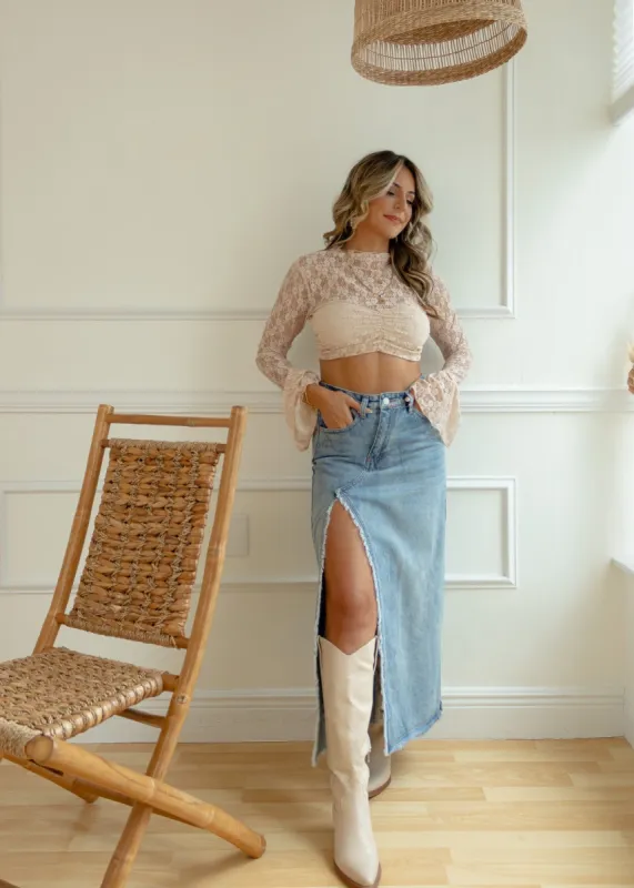 Crossroads Denim Slit Maxi Skirt sold by The Wanderlust Bazaar