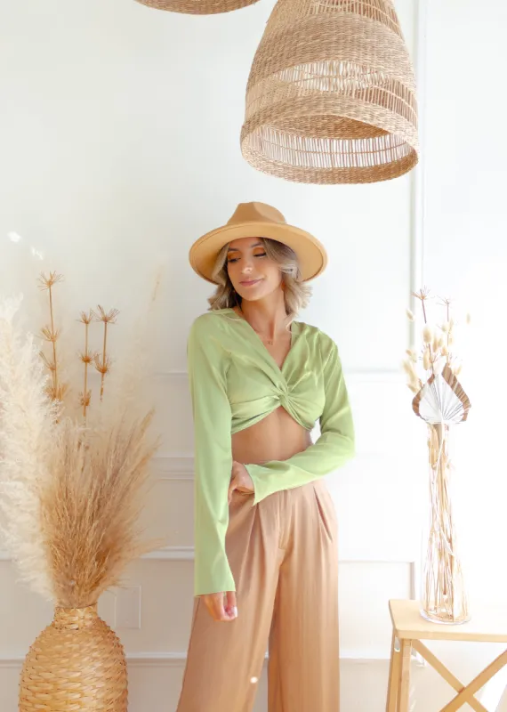 With A Twist Matcha Satin Crop Top sold by The Wanderlust Bazaar