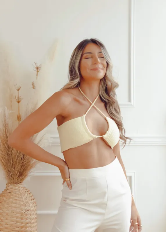 Sunset Chaser Lemon Ribbed Halter Top sold by The Wanderlust Bazaar