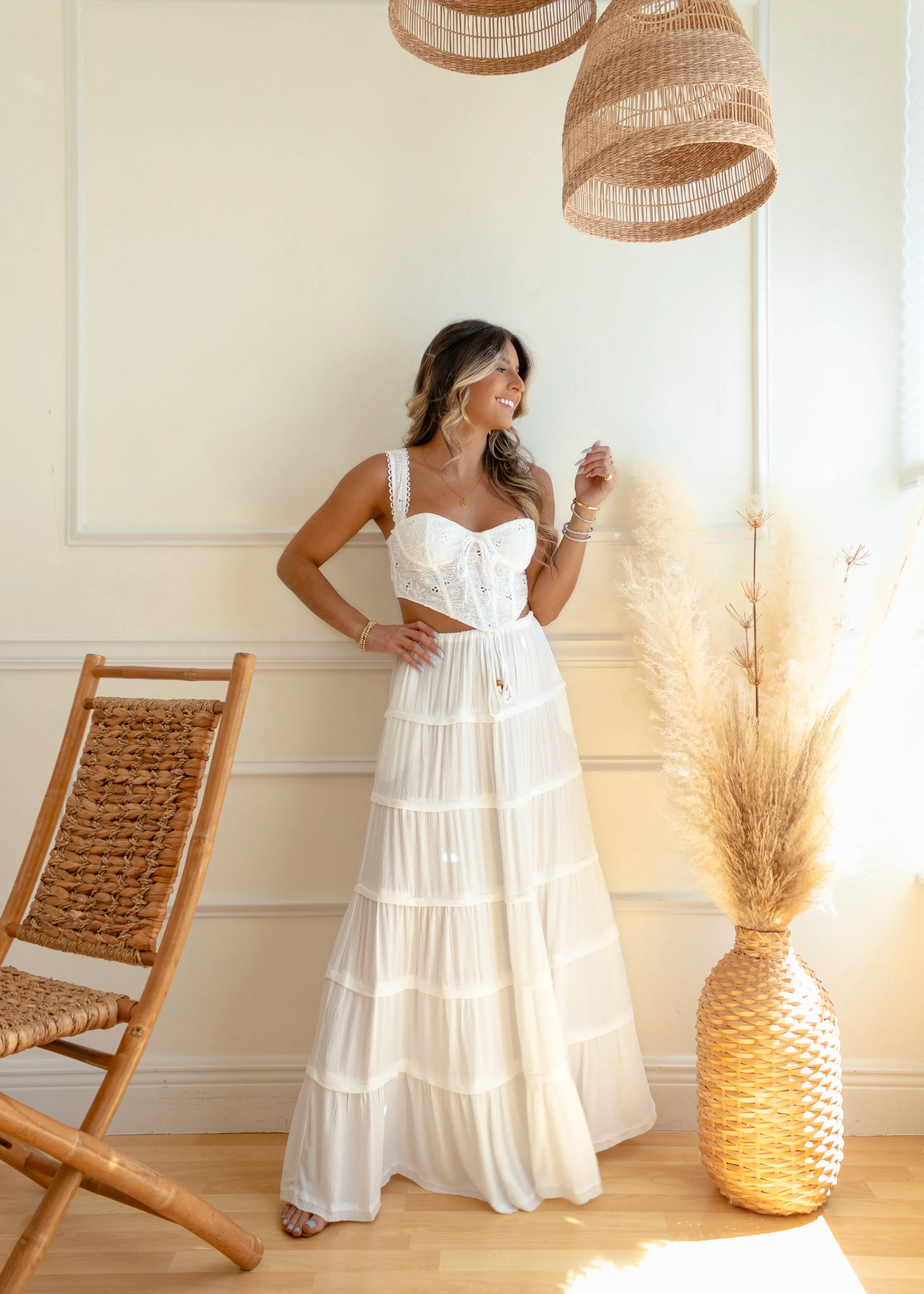 Ciao Bella White Maxi Skirt sold by The Wanderlust Bazaar