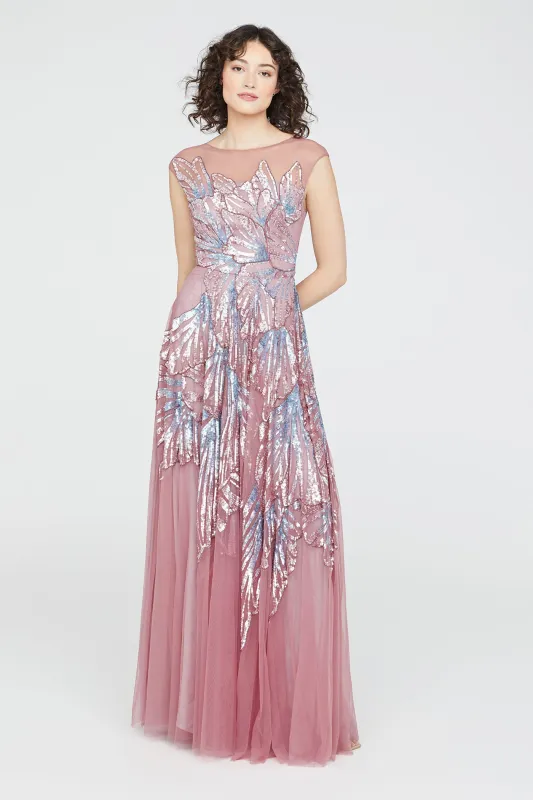 Aviana Beaded Cap Sleeve Gown sold by Theia