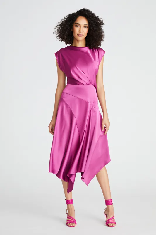 Isla Satin Draped Dress sold by Theia