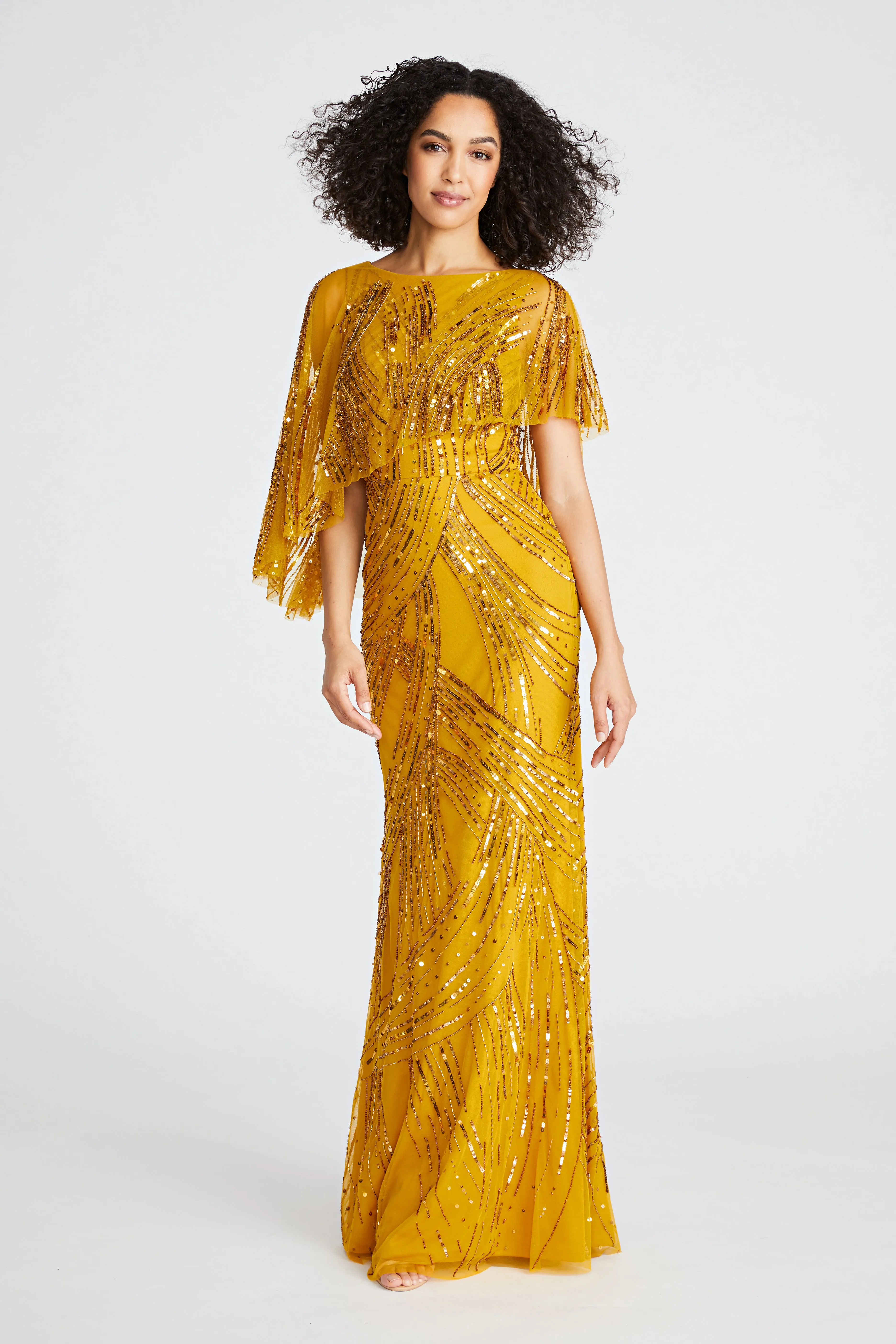 Ayla Beaded Shawl Gown sold by Theia product image thumbnail 4