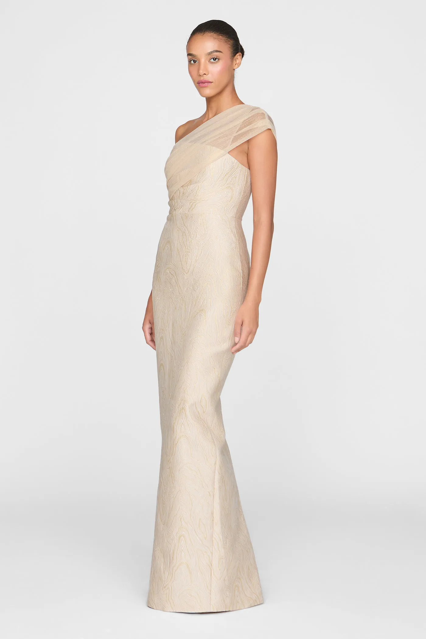 Zara Draped Shawl Column Dress sold by Theia product image thumbnail 5