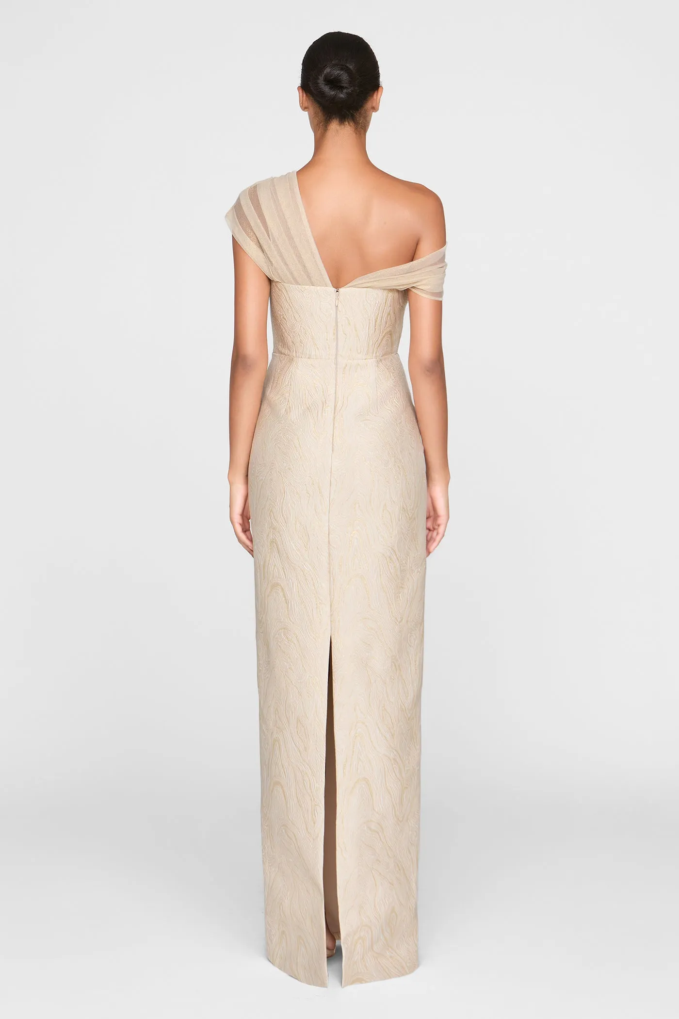 Zara Draped Shawl Column Dress sold by Theia product image thumbnail 2