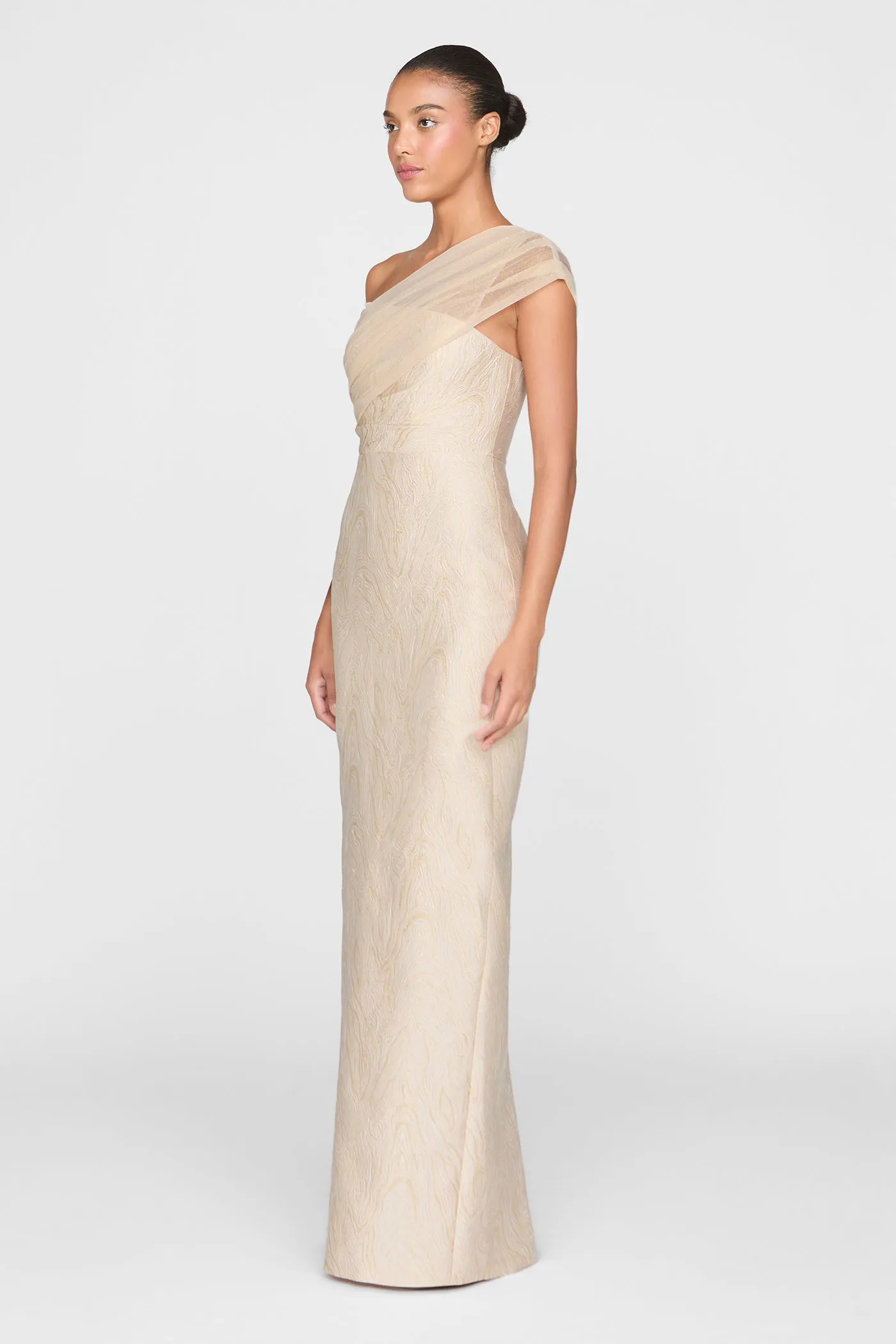 Zara Draped Shawl Column Dress sold by Theia product image thumbnail 3