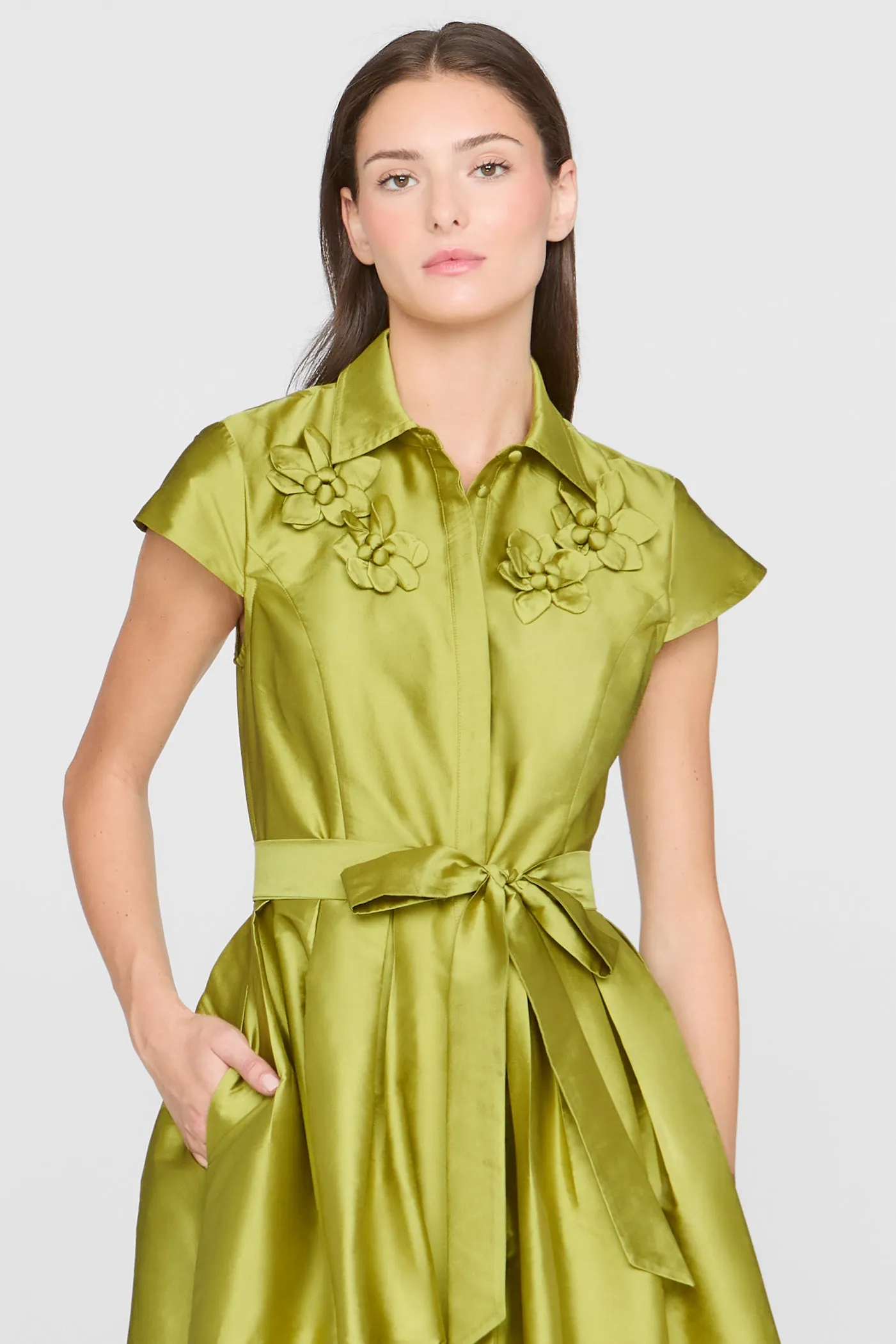 Vada Taffeta Shirt Dress sold by Theia product image thumbnail 5