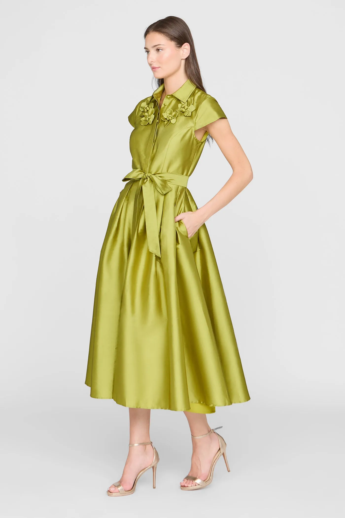 Vada Taffeta Shirt Dress sold by Theia product image thumbnail 4