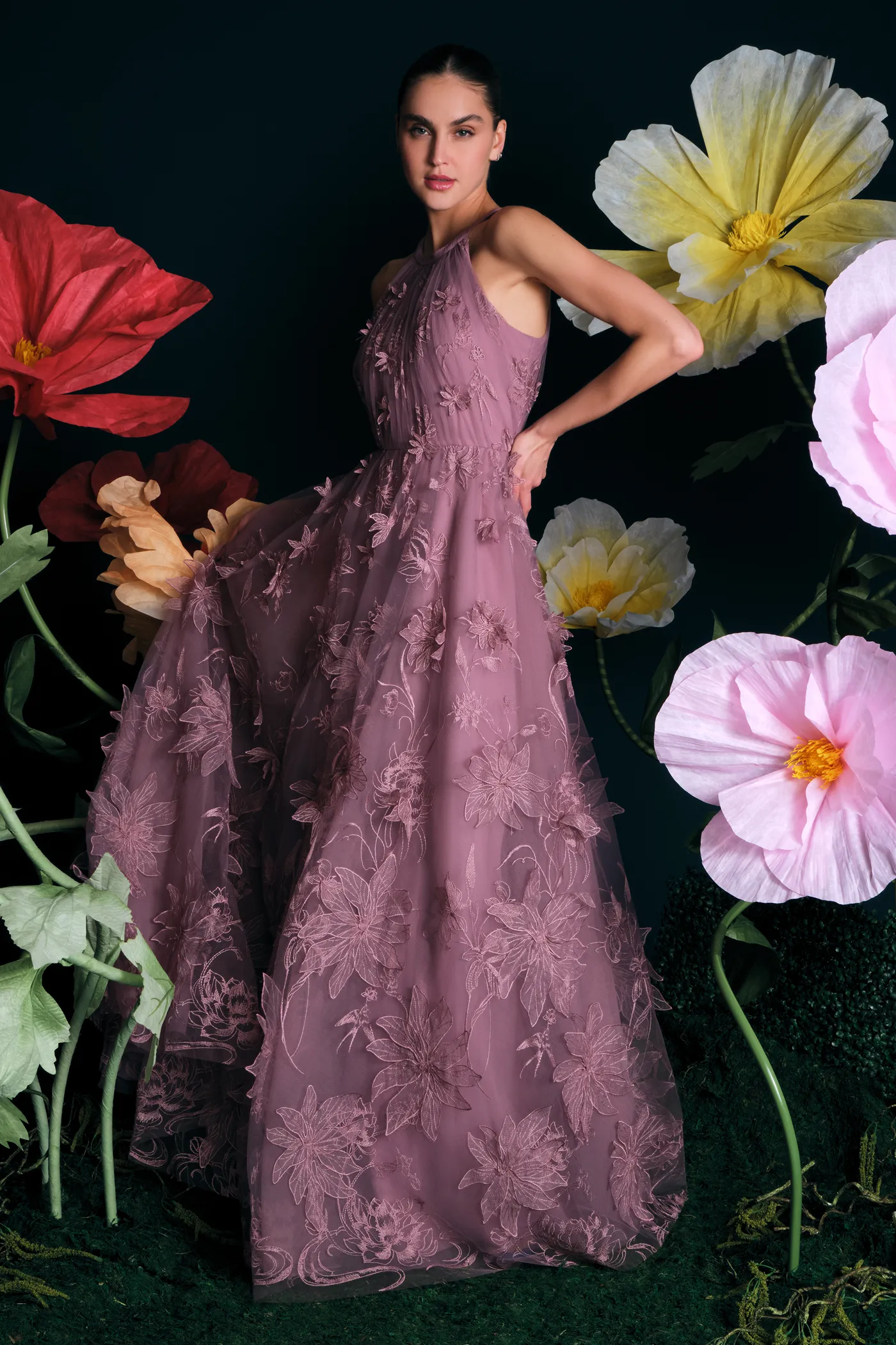 Lux Floral Embroidered Gown sold by Theia product image thumbnail 2