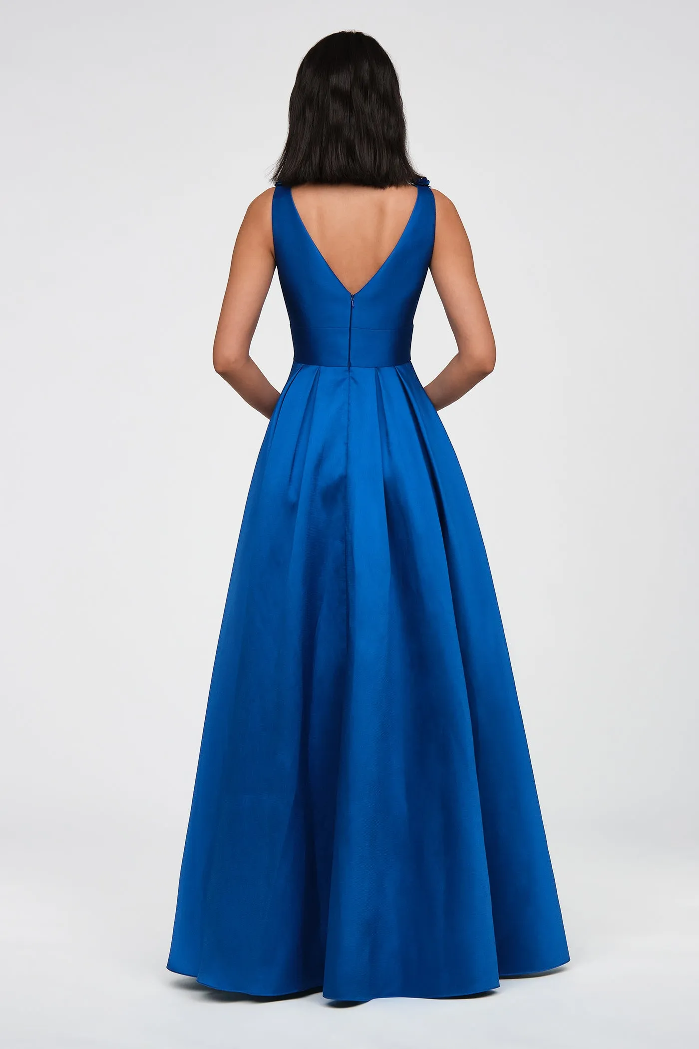 Velina Mikado V Neck Gown sold by Theia product image thumbnail 3