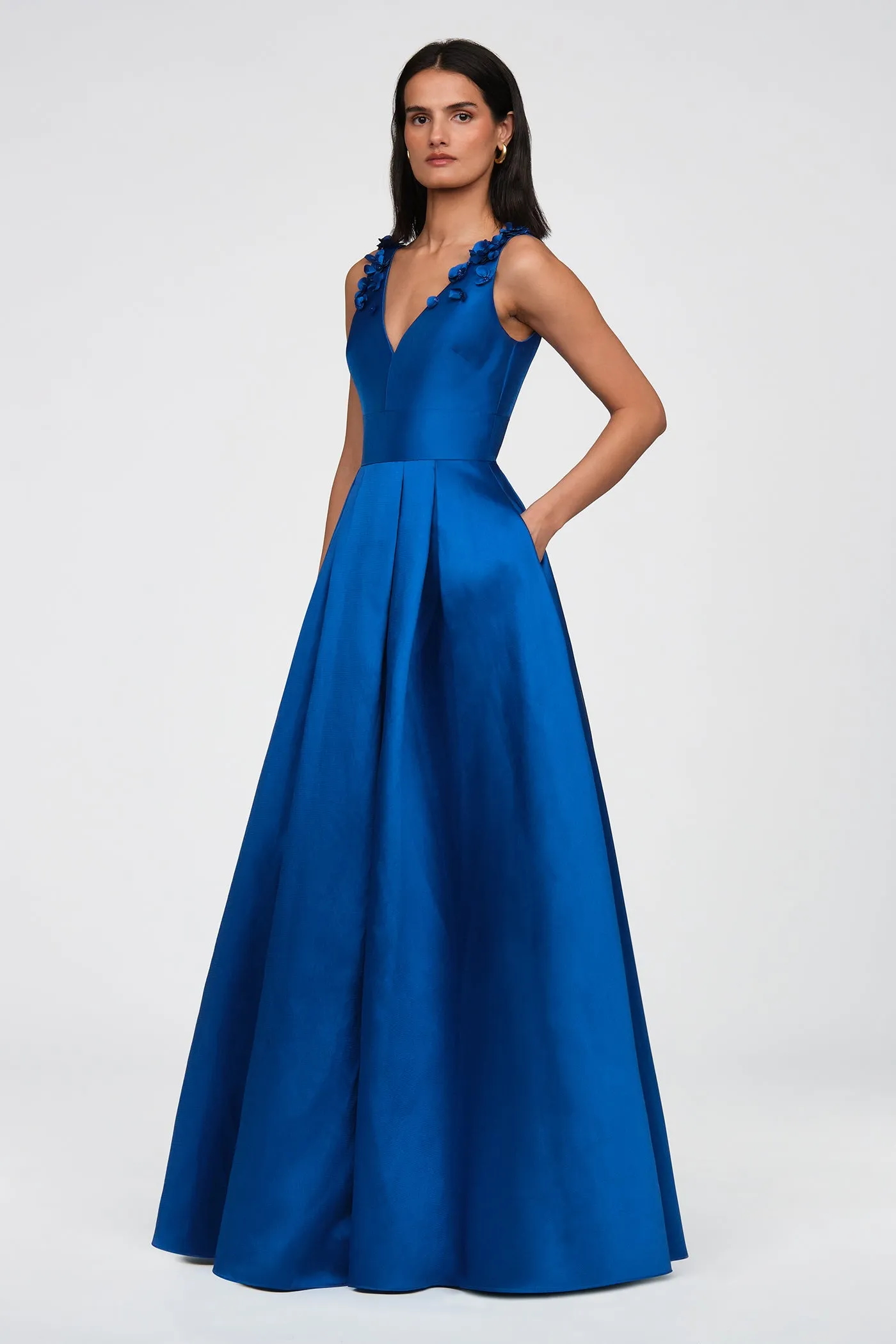 Velina Mikado V Neck Gown sold by Theia product image thumbnail 5