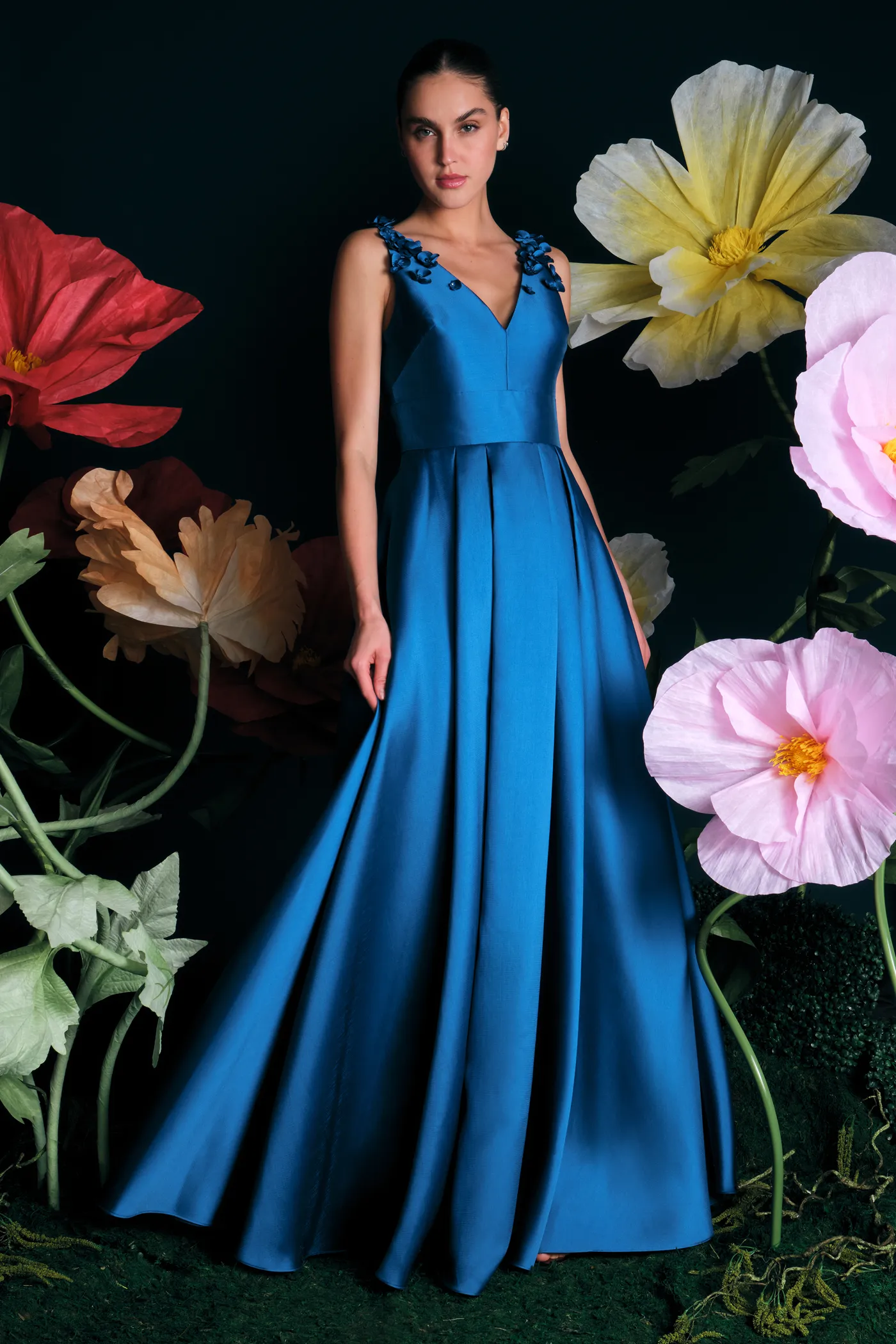 Velina Mikado V Neck Gown sold by Theia product image thumbnail 2