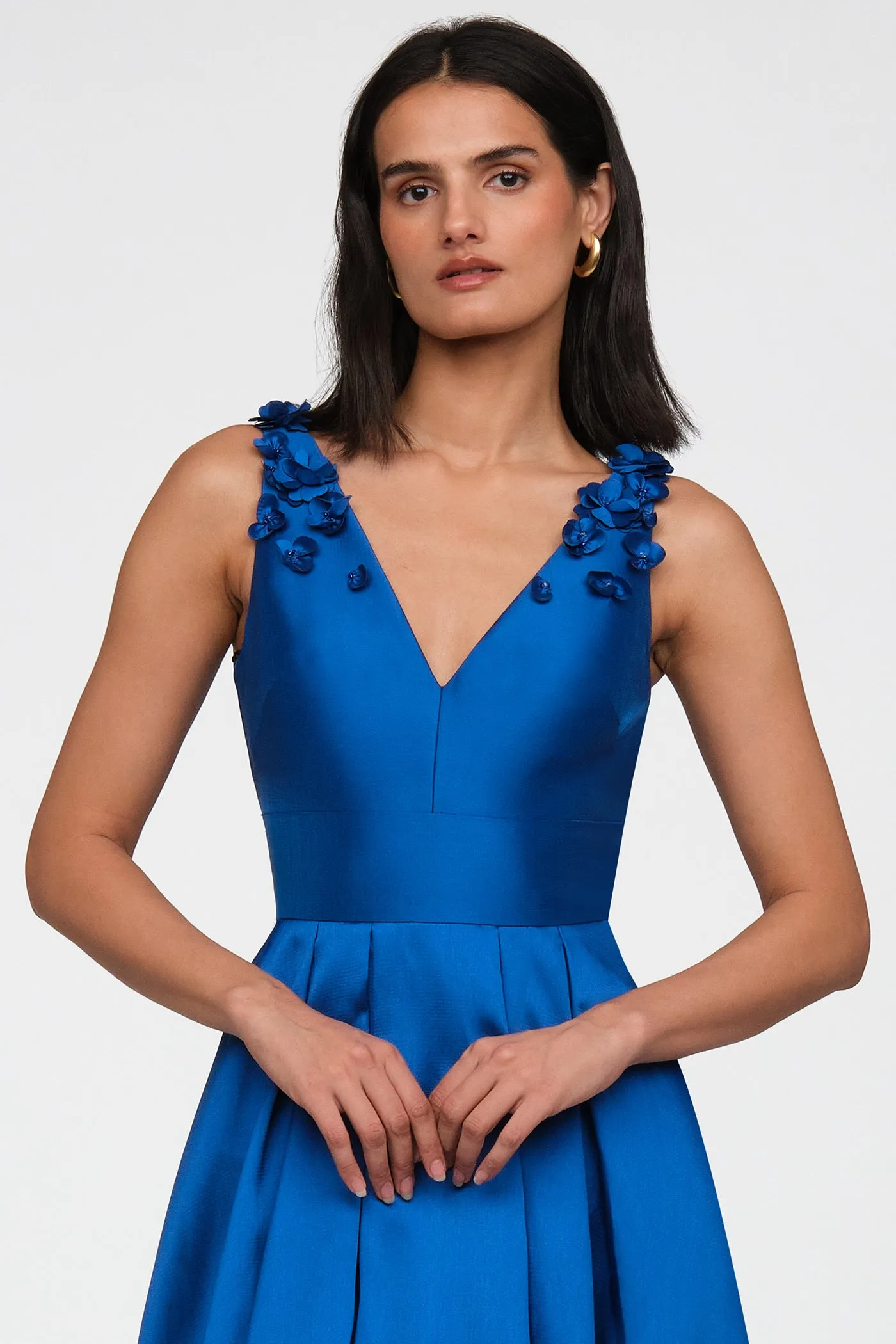 Velina Mikado V Neck Gown sold by Theia product image thumbnail 4