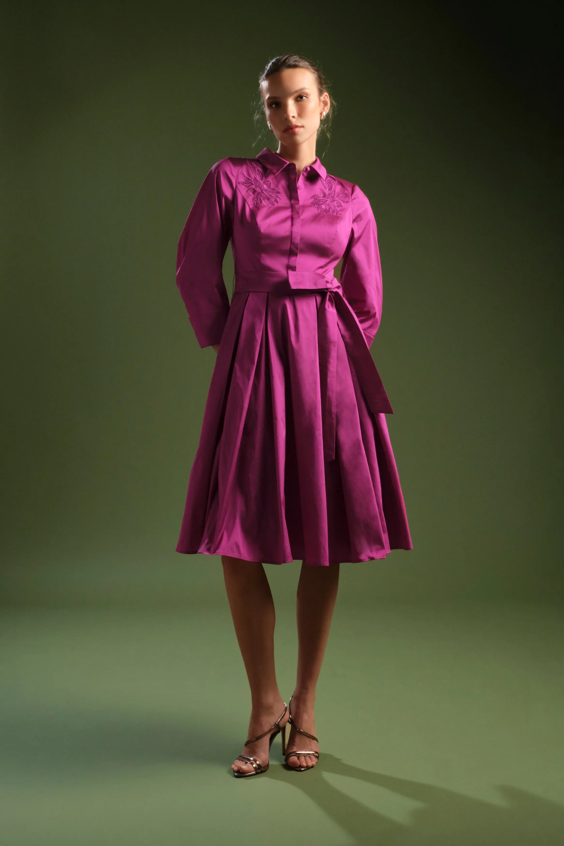 Rosemary Taffeta Shirt Dress sold by Theia product image thumbnail 2