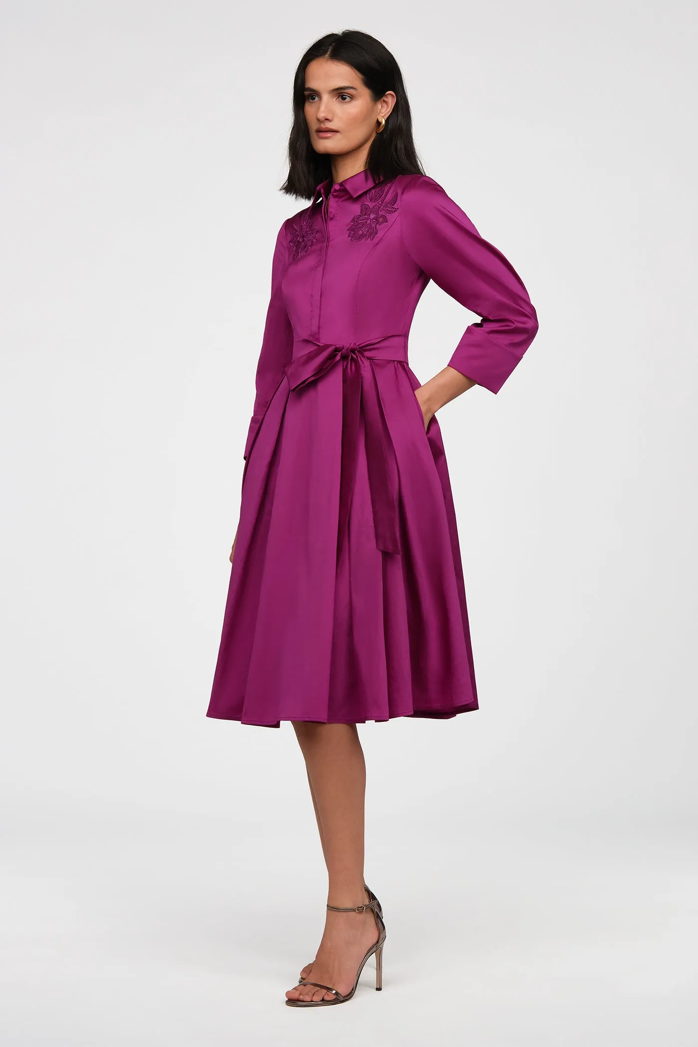 Rosemary Taffeta Shirt Dress sold by Theia product image thumbnail 4
