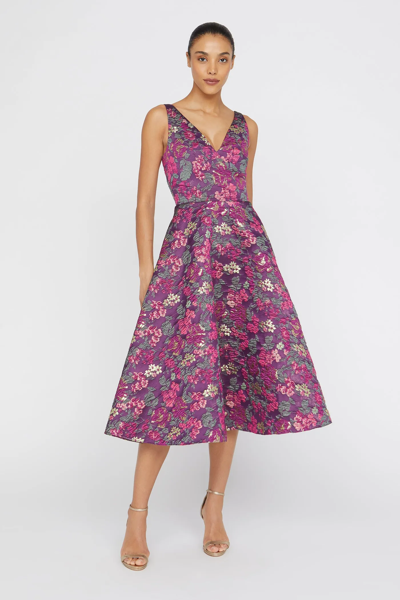 Pia Jacquard Tea Length Dress sold by Theia product image thumbnail 5