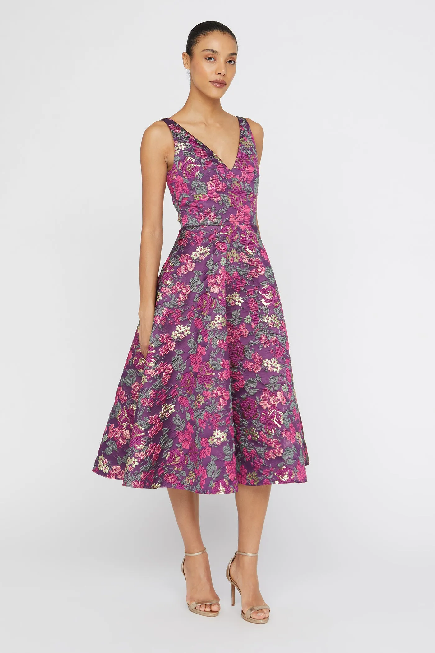 Pia Jacquard Tea Length Dress sold by Theia product image thumbnail 3
