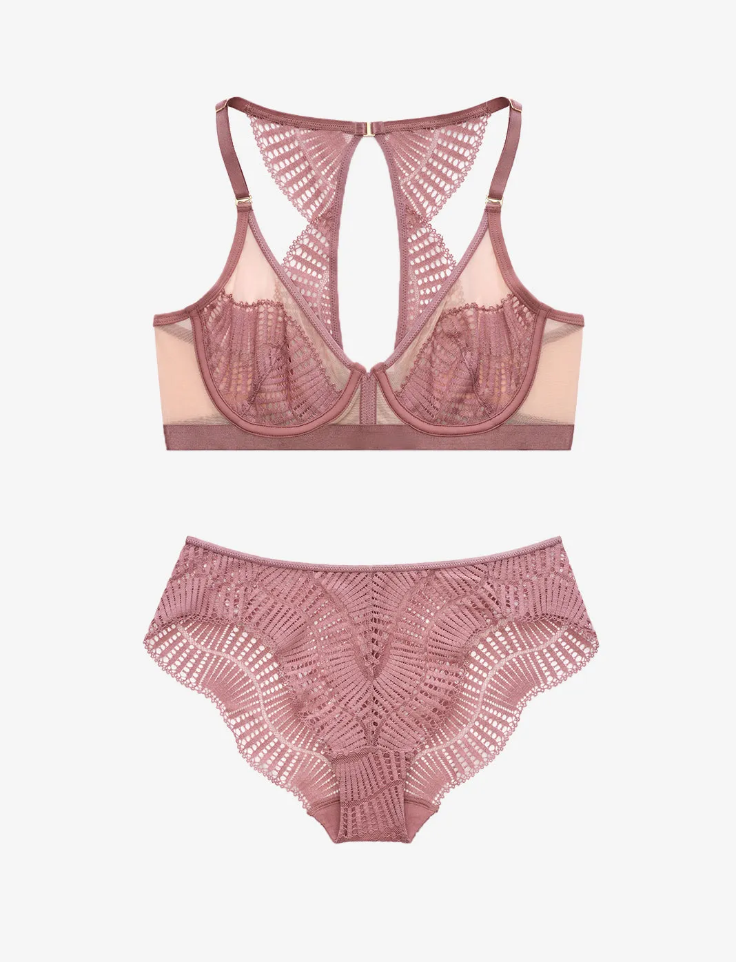 Fleur Lace Unlined Racerback Bra + Cheeky Set sold by ThirdLove