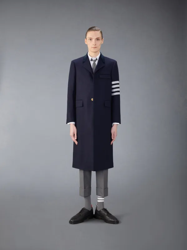 MELTON WOOL 4-BAR CHESTERFIELD OVERCOAT sold by Thom Browne