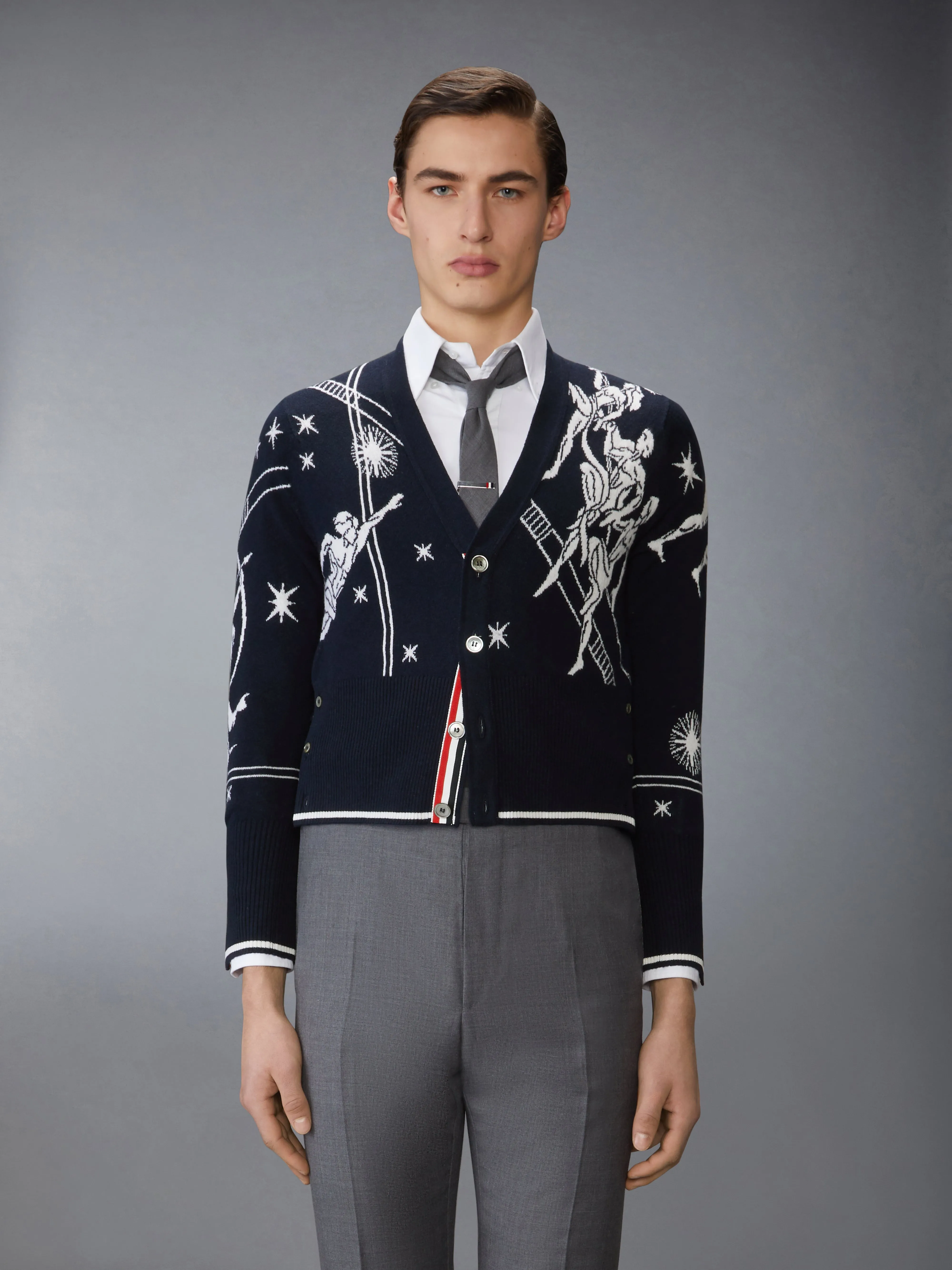 OLYMPIC CONSTELLATION CLASSIC CASHMERE V NECK CARDIGAN sold by Thom Browne