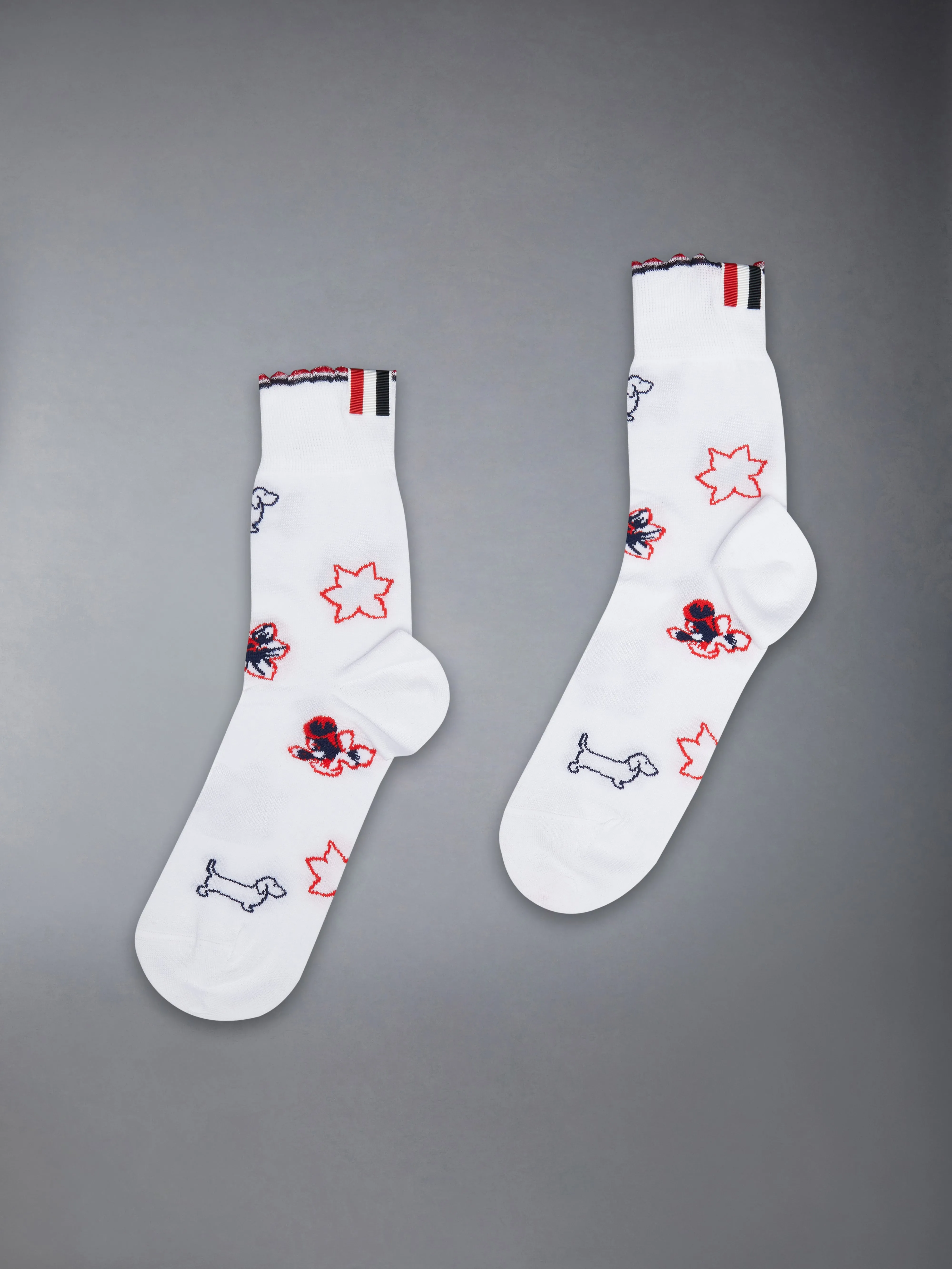 COTTON HECTOR FLORAL SCALLOPED ANKLE SOCKS sold by Thom Browne