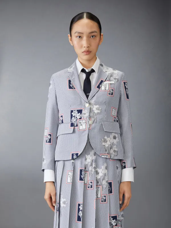 SILK TWILL FRAMED FLORAL HIGH ARMHOLE SPORTCOAT sold by Thom Browne