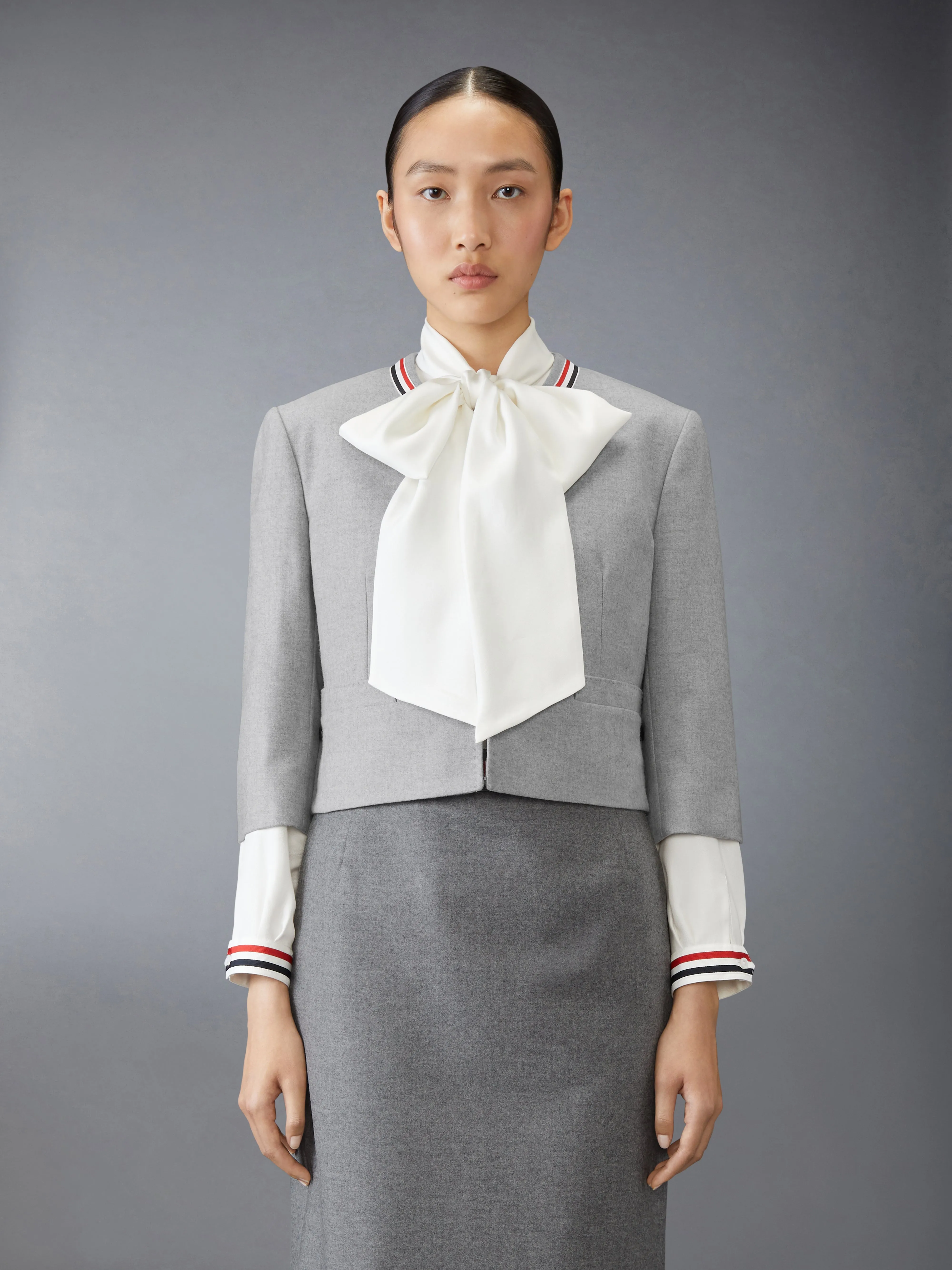 WOOL FLANNEL BOW CARDIGAN JACKET sold by Thom Browne