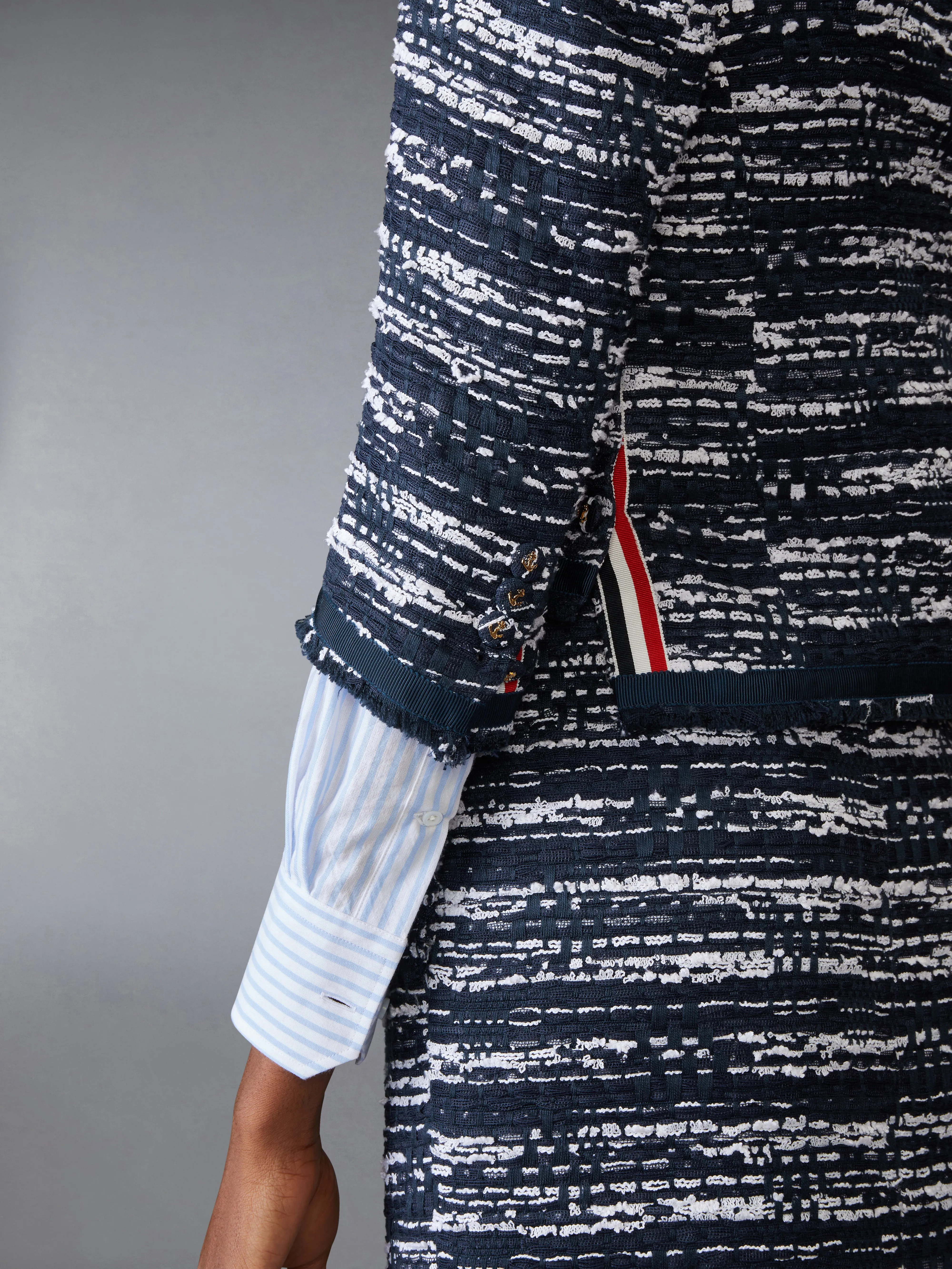 MELANGE TULLE YARN TWEED DROP BACK CARDIGAN JACKET sold by Thom Browne product image thumbnail 4