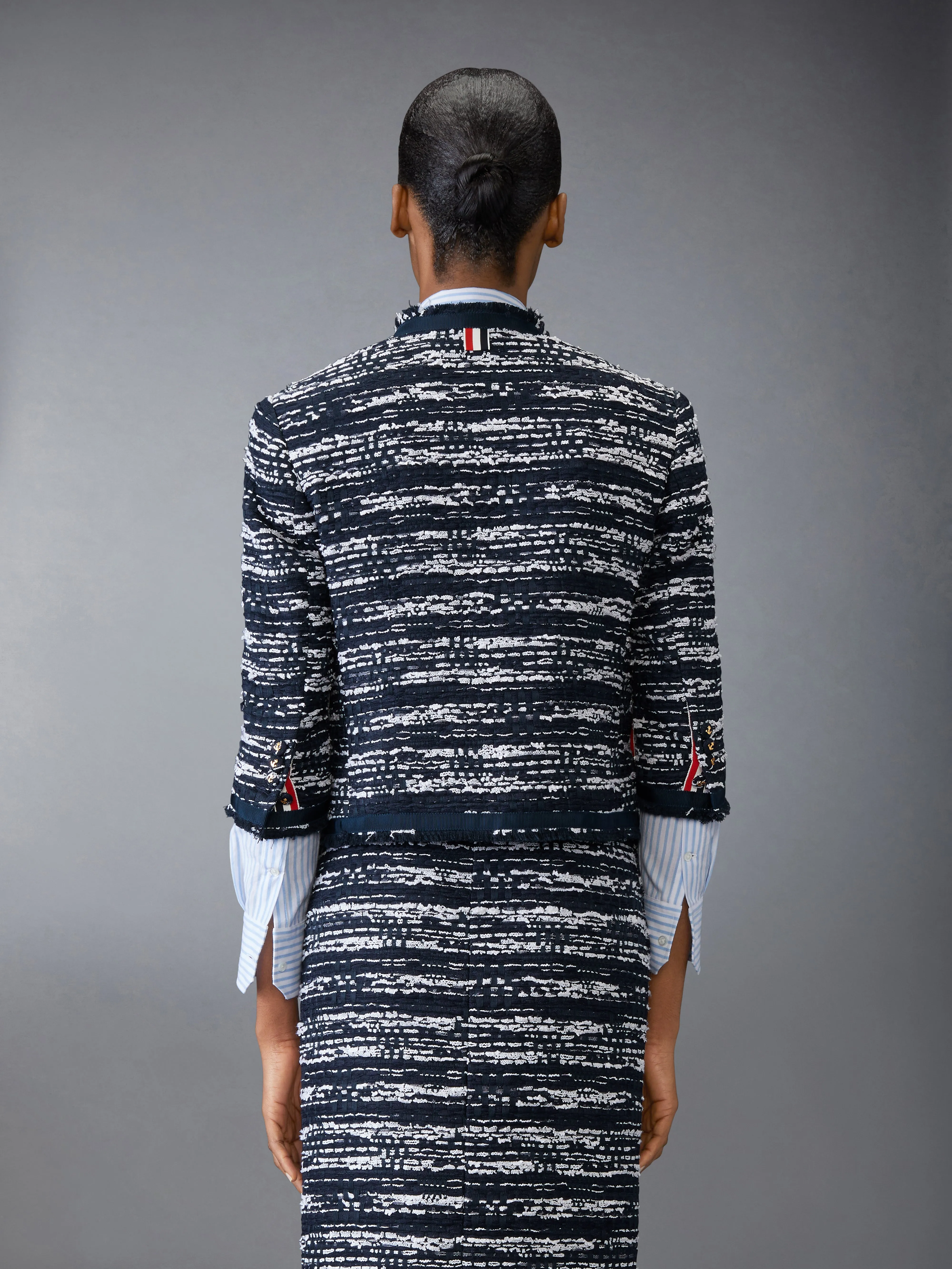 MELANGE TULLE YARN TWEED DROP BACK CARDIGAN JACKET sold by Thom Browne product image thumbnail 2