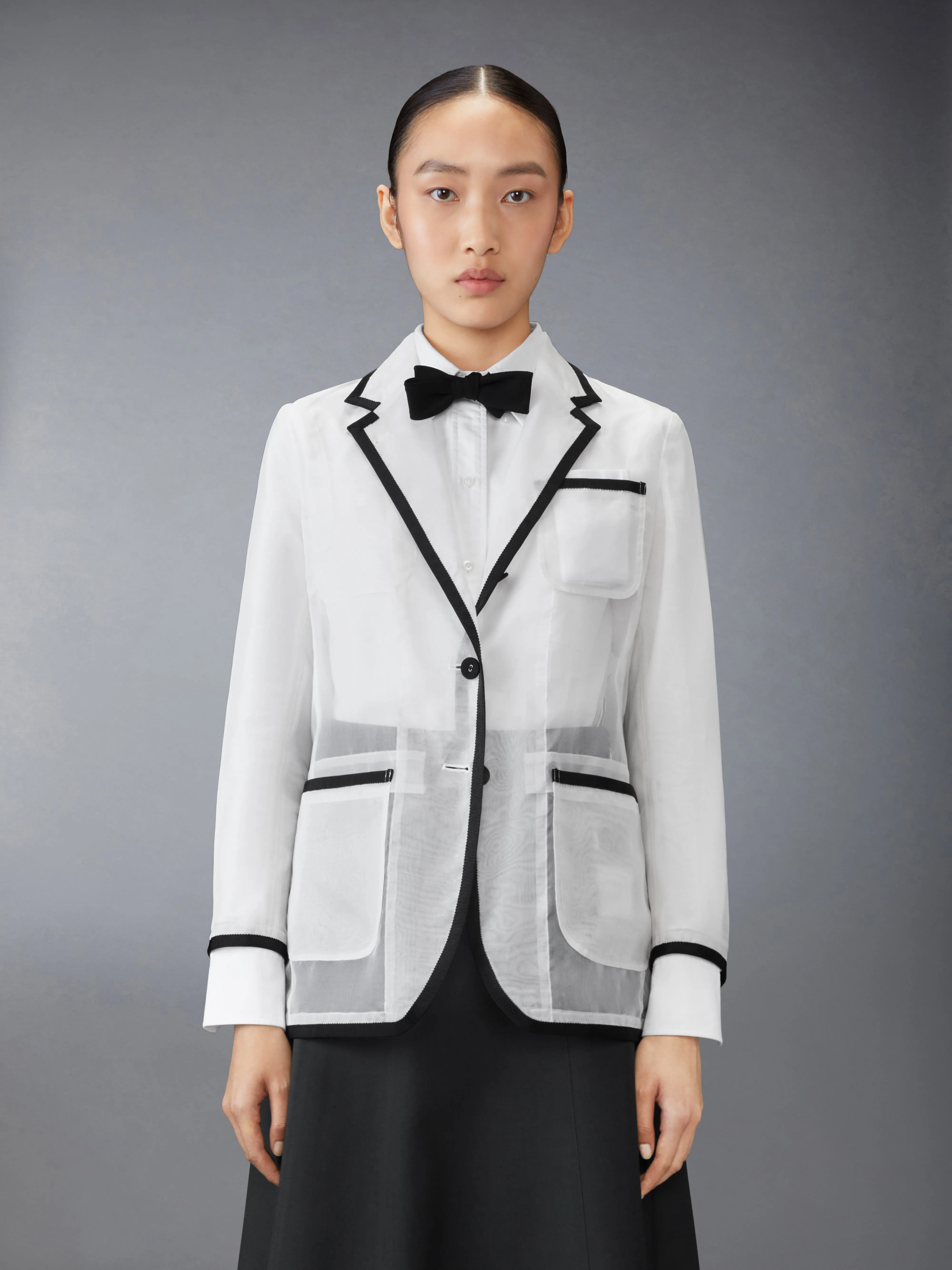 SILK ORGANZA ELONGATED JACKET sold by Thom Browne