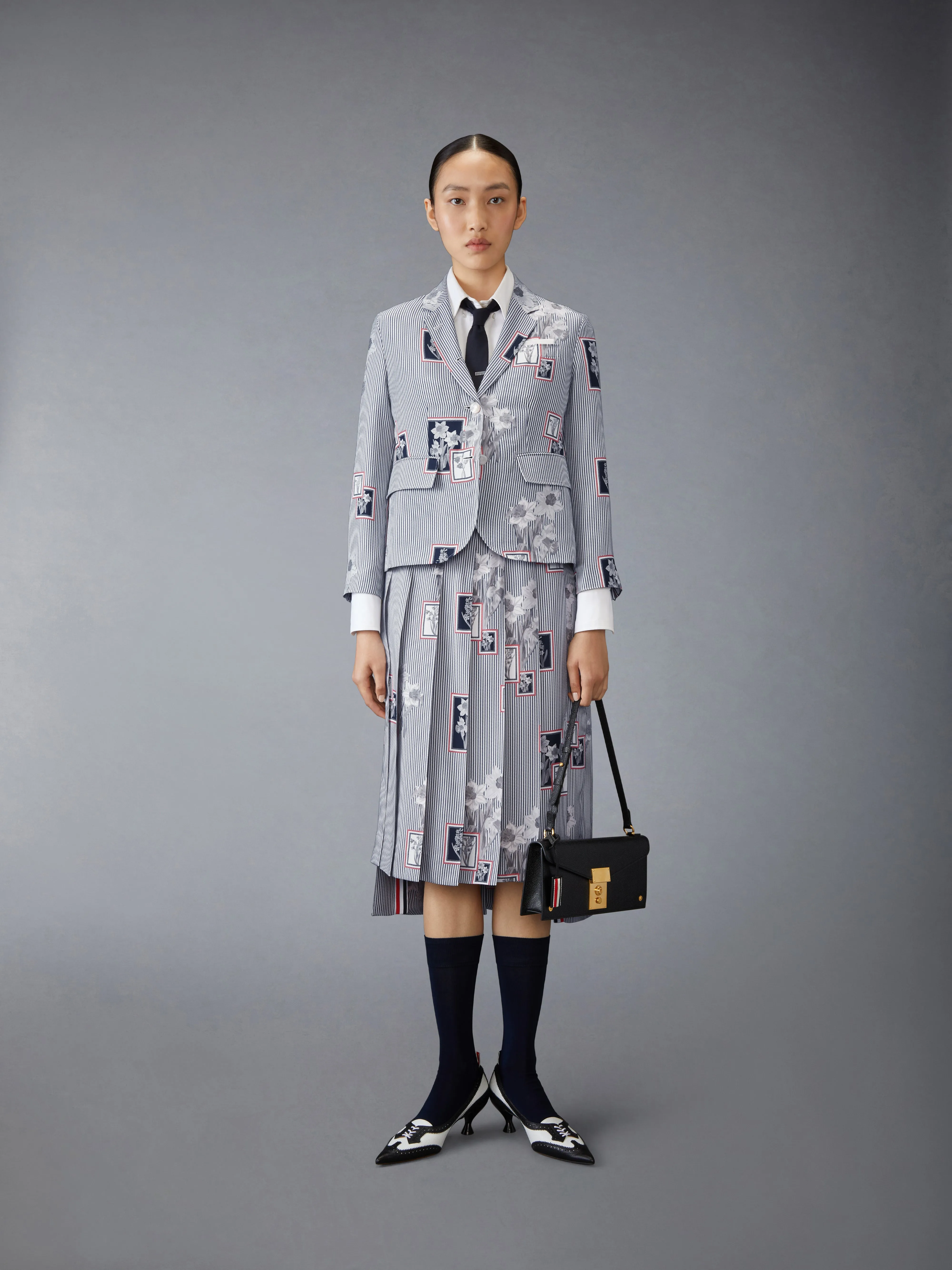 CLASSIC SILK TWILL FRAMED FLORAL PLEATED SKIRT sold by Thom Browne product image thumbnail 4
