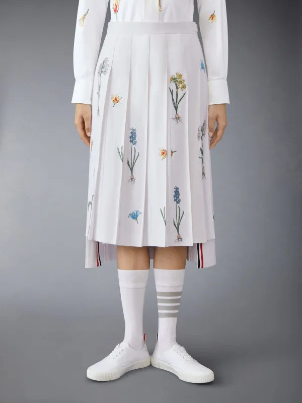 CLASSIC COTTON LINEN BOTANICAL FLOWER PLEATED SKIRT sold by Thom Browne