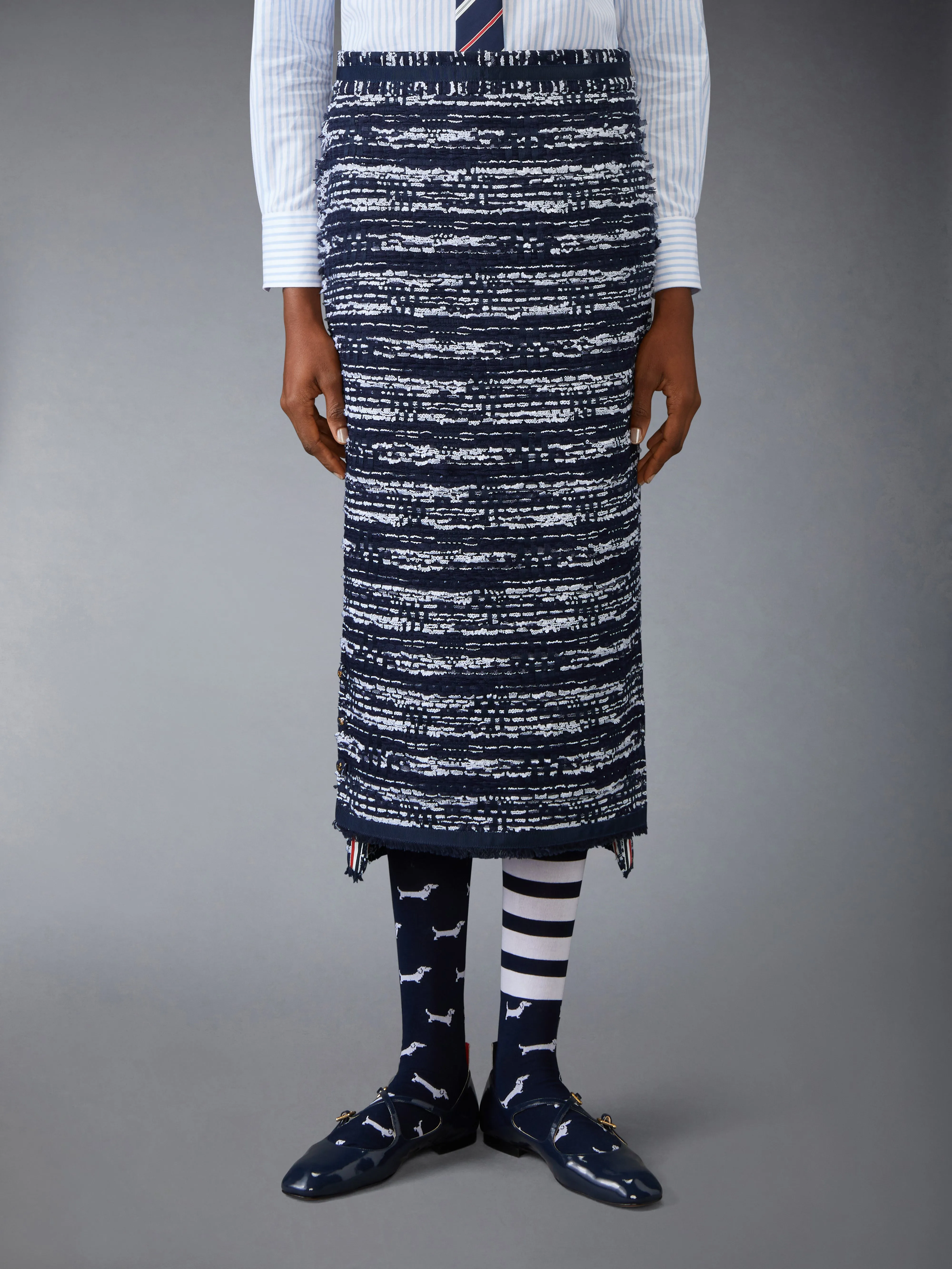 MELANGE TULLE YARN TWEED SKIRT sold by Thom Browne