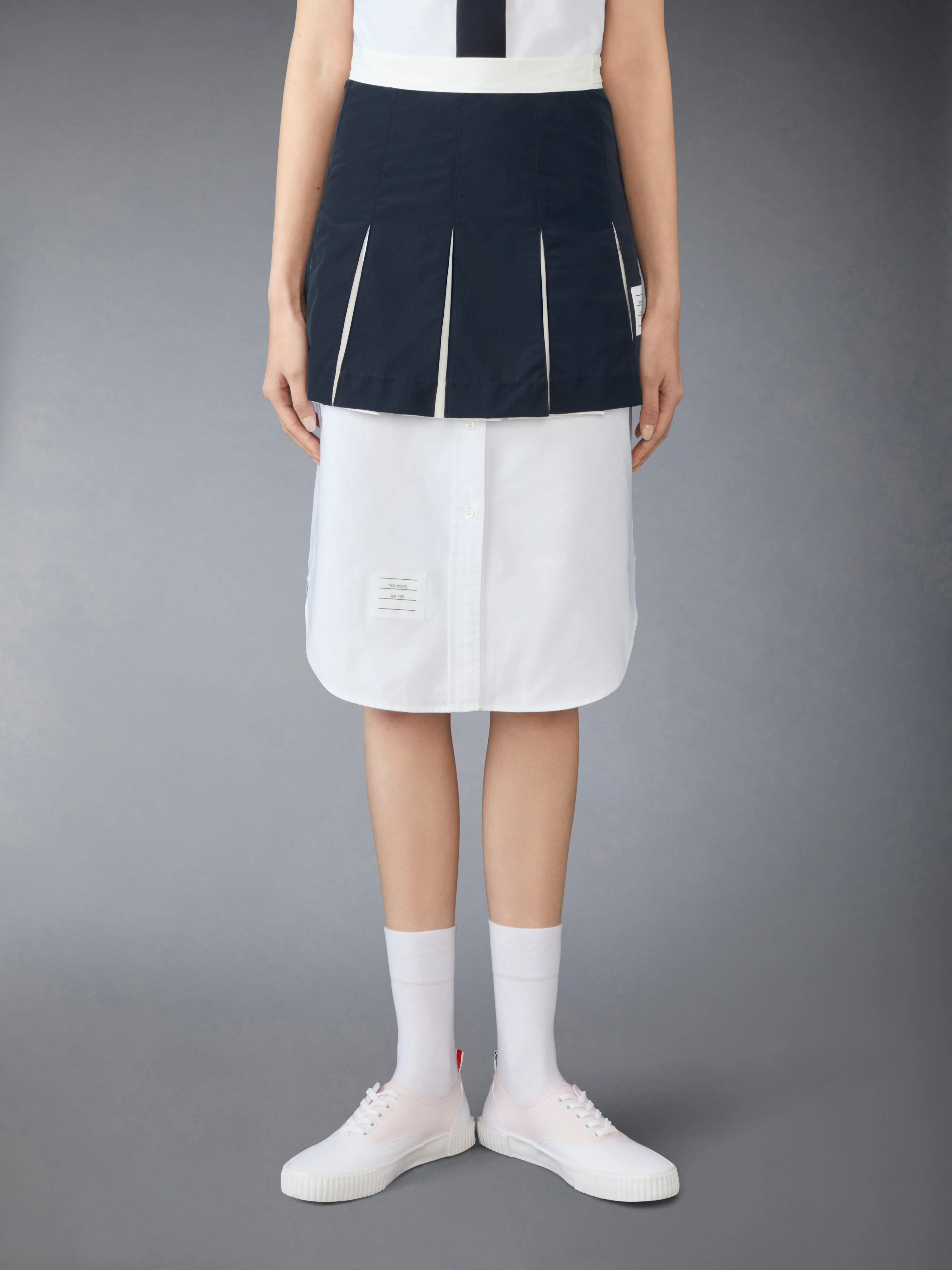 RIPSTOP BOX PLEAT MINI SKIRT sold by Thom Browne