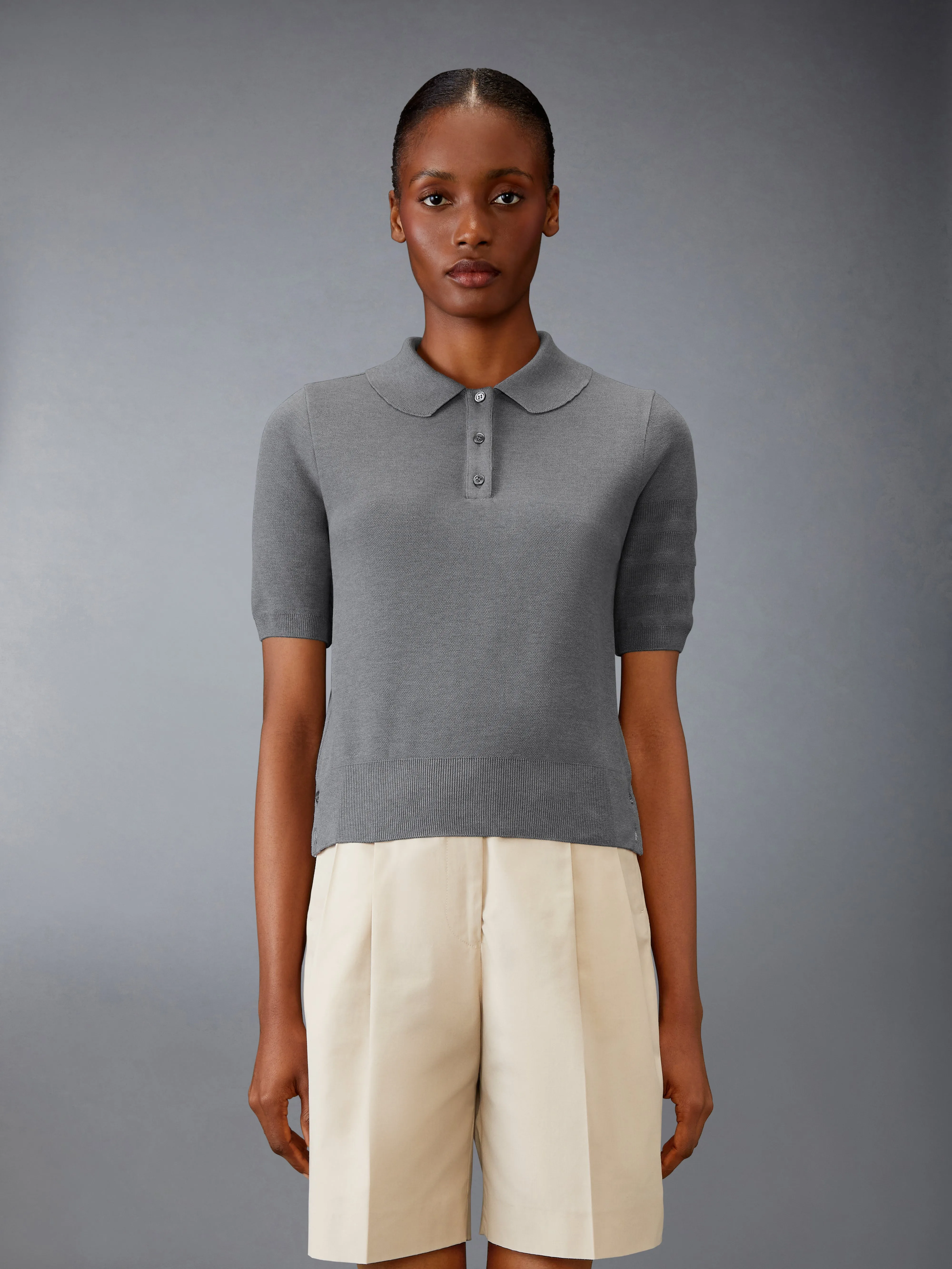 SILK PIQUE 4-BAR POLO sold by Thom Browne