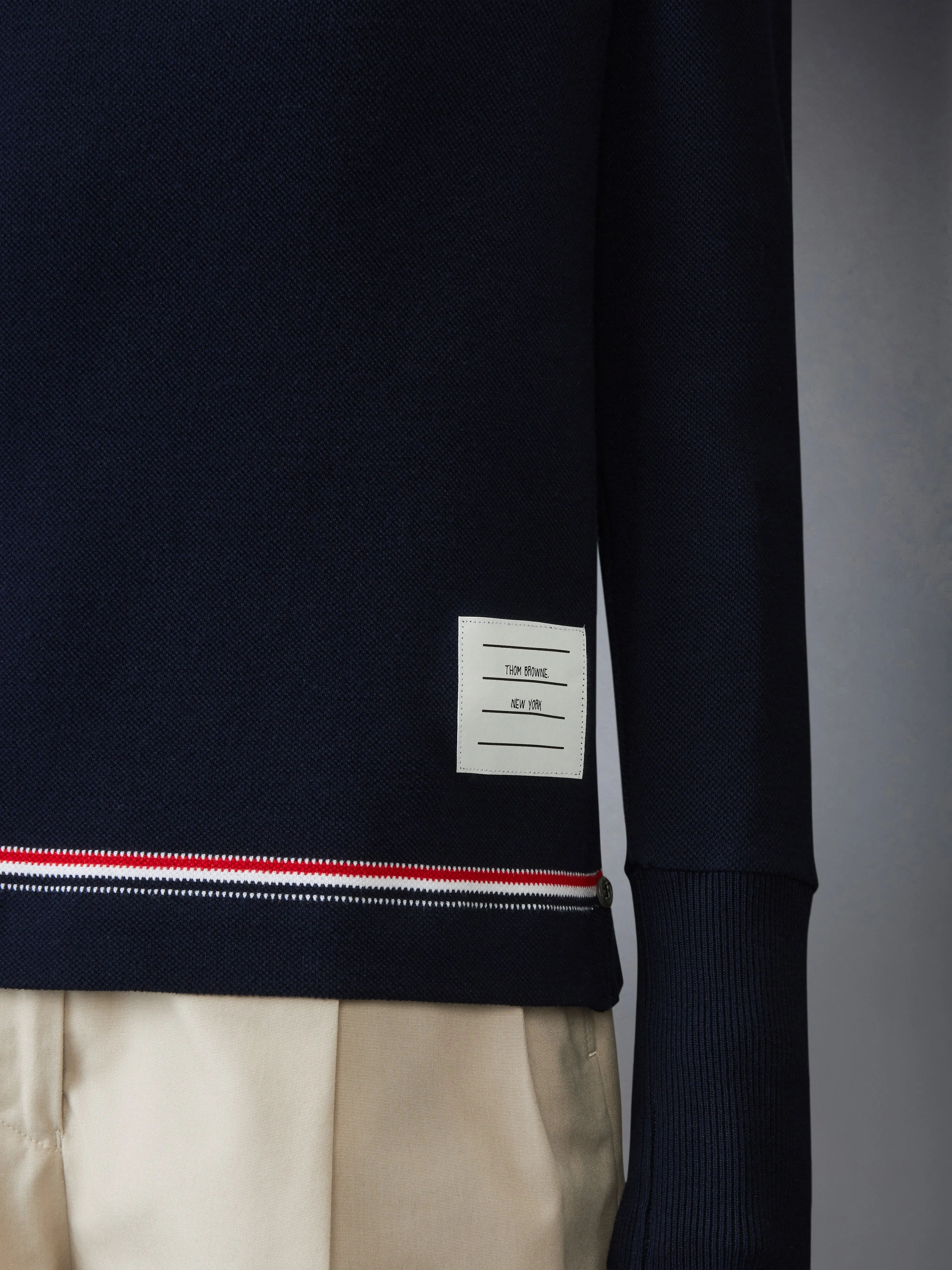 COTTON PIQUE V NECK LONG SLEEVE sold by Thom Browne product image thumbnail 5