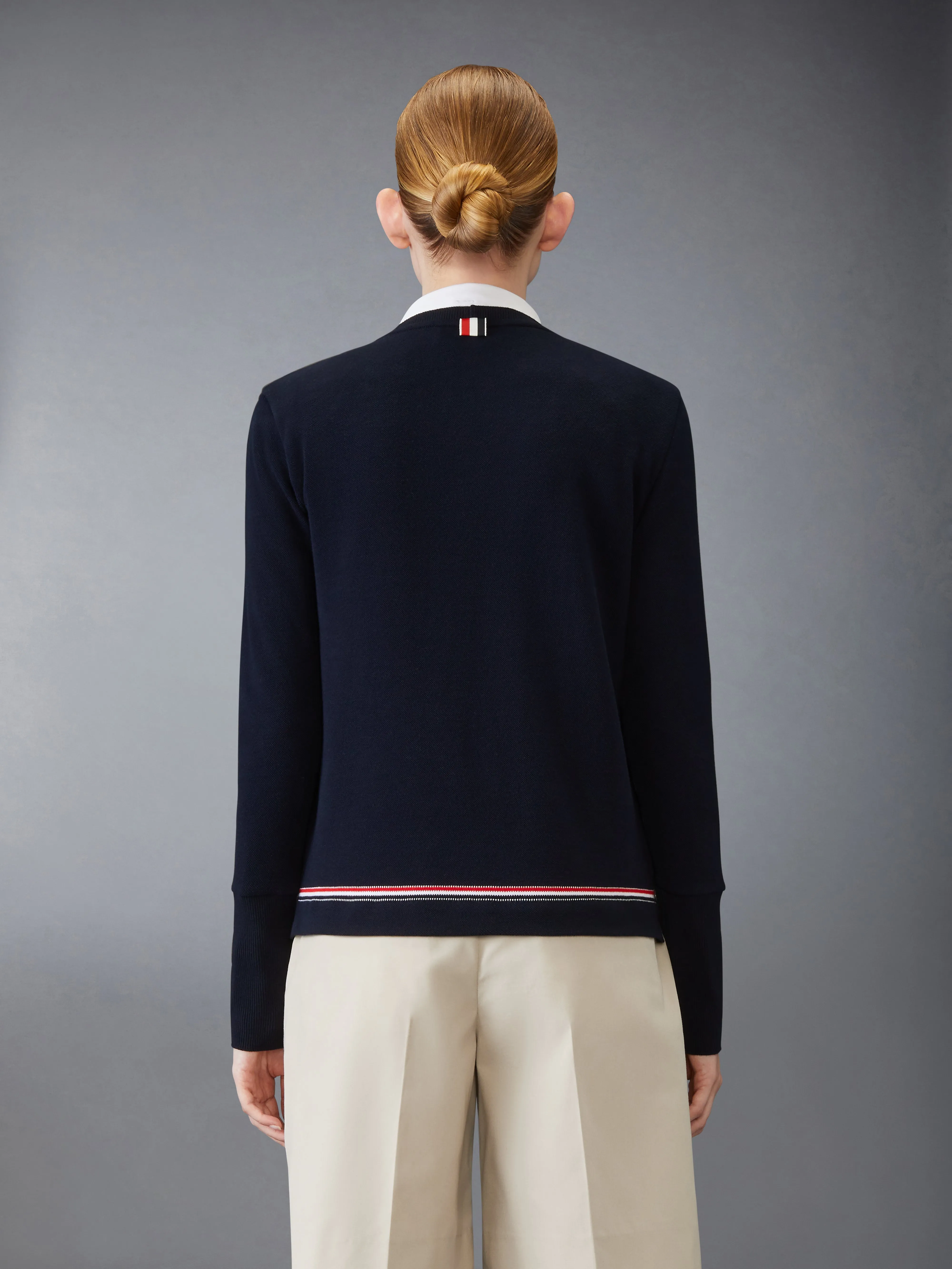 COTTON PIQUE V NECK LONG SLEEVE sold by Thom Browne product image thumbnail 2